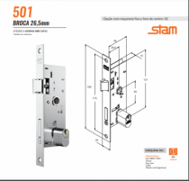 Fechadura Stam Serralheiro 501/33 CR BROCA 26,5mm - Casa das Fechaduras